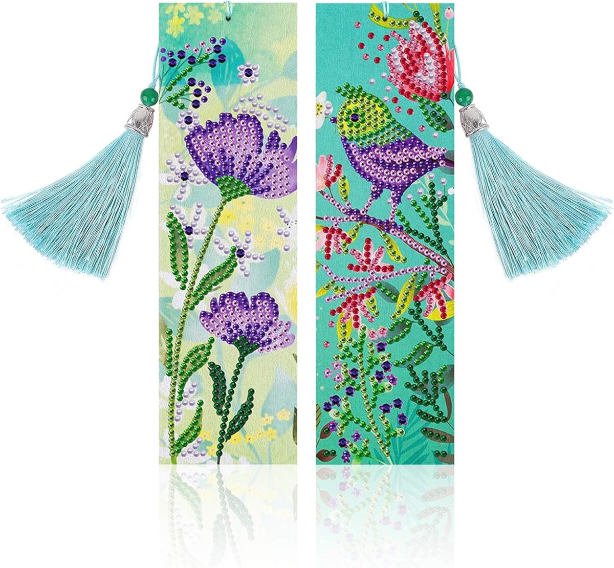 Läderbokmärken - 2 stycken med fina vårmotiv - Blomma och fågel - Bild 2
