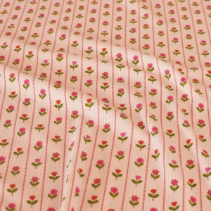 Ribbad Trikå Blomma Randig 'Light Pink'