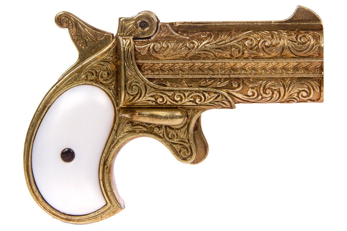 Replika Tvåpipad Deringerpistol guld, USA 1866 - Bild 2